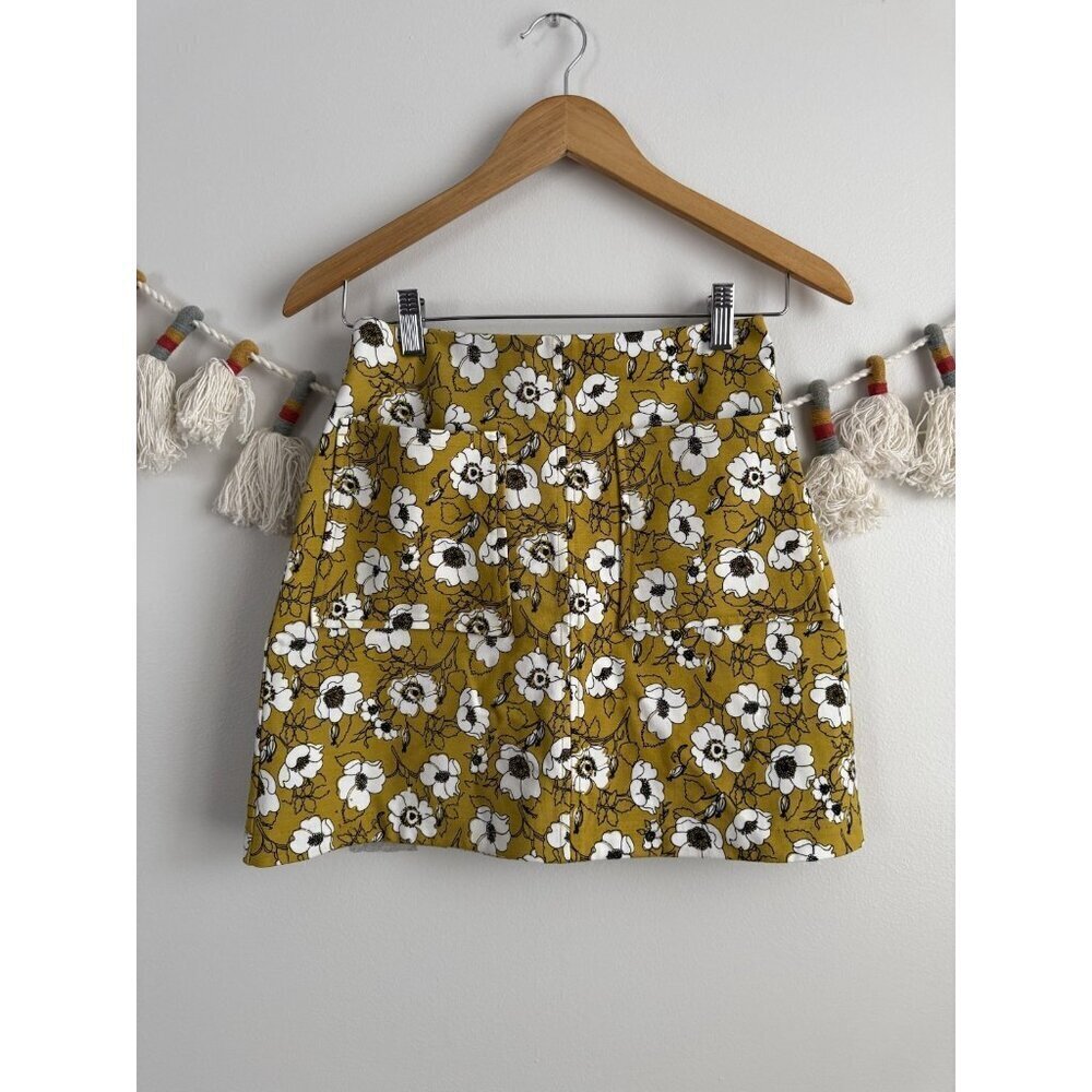 Anthropologie Maeve The Marisela Yellow Floral Mini Skirt Coquette Milkmaid XXS